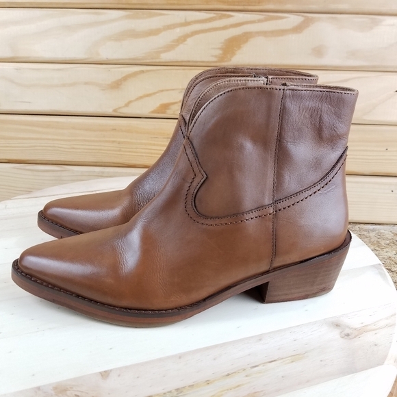 Vintage Foundry Co. Arielle Brown Leather Ankle Western Boot Pointed Toe Zip NEW - Picture 7 of 13